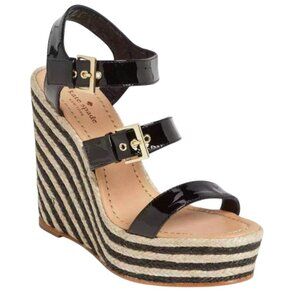 Kate Spade New York Black Patent Lucie Platform Ankle Strap Wedge Sandals
